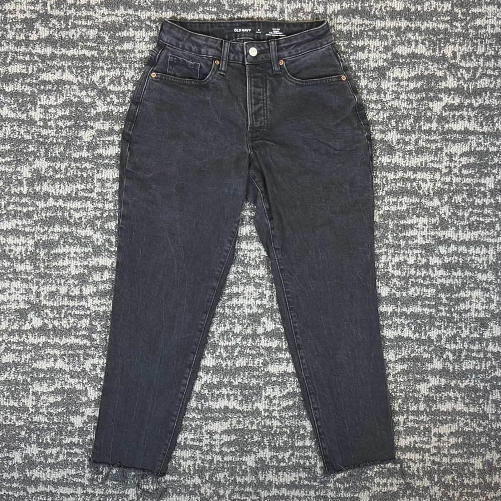 Old Navy Jeans Womens 4 Petite Black High Rise Curvy OG Straight Raw Hem